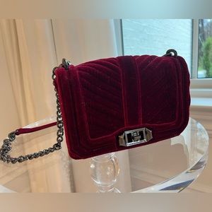 Rebecca Minkoff dark cranberry velvet purse, gunmetal accents
